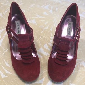 Steve Madden “Imperial” Red Suede T-Strap Pump 8